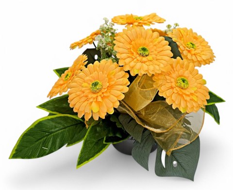 WIOSENNY STROIK NA CMENTARZ KWIATY GERBERY NA GRÓB POMNIK Z OBCIĄŻENIEM