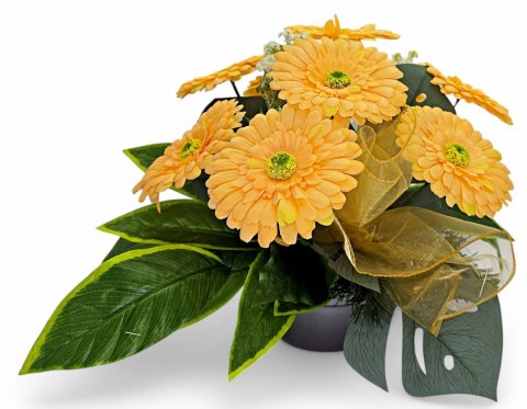 WIOSENNY STROIK NA CMENTARZ KWIATY GERBERY NA GRÓB POMNIK Z OBCIĄŻENIEM