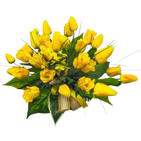 WIOSENNY STROIK NA CMENTARZ KWIATY NA GRÓB POMNIK Z OBCIĄŻENIEM TULIPANY