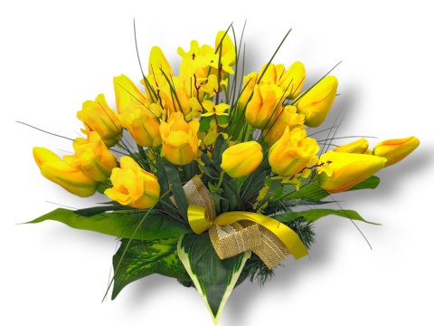 WIOSENNY STROIK NA CMENTARZ KWIATY NA GRÓB POMNIK Z OBCIĄŻENIEM TULIPANY