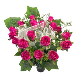 Bukiet flakon stroik na cmentarz grób sztuczne kwiaty róże