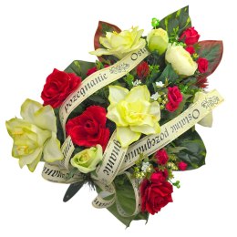 DUŻA WIĄZANKA NA POGRZEB KWIATY WIENIEC Z DOWOLNYM NAPISEM NA SZARFIE