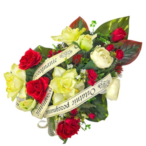 DUŻA WIĄZANKA NA POGRZEB KWIATY WIENIEC Z DOWOLNYM NAPISEM NA SZARFIE