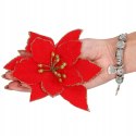 Gwiazda betlejemska POISENCJA 15 cm czerwona + brokat dekoracja z klipsem