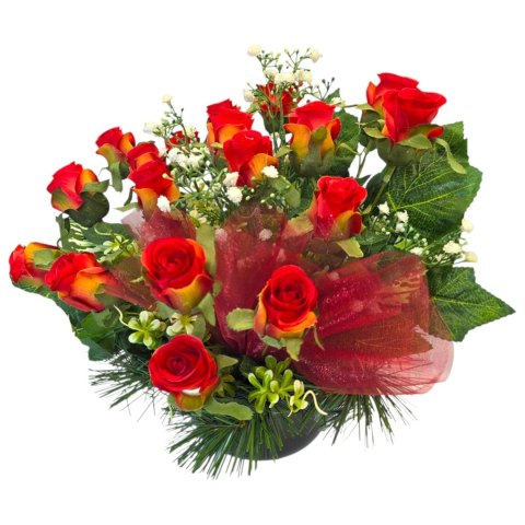 Stroik na cmentarz grób kompozycja kwiatowa na grób miska róże