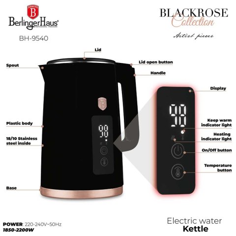 CZAJNIK ELEKTRYCZNY 1,7L + TOSTER CYFROWY BERLINGER HAUS BH-9540 BLACK ROSE