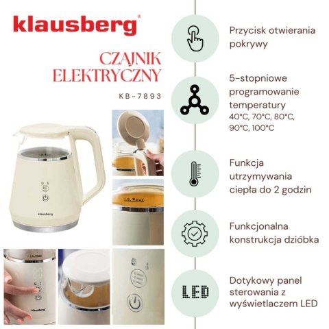 CZAJNIK ELEKTRYCZNY 1L KLAUSBERG KB-7893 LED REGULACJA TEMPERATURY