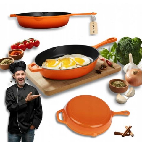 EMALIOWANA PATELNIA ŻELIWNA 26cm HAGE ORANGE