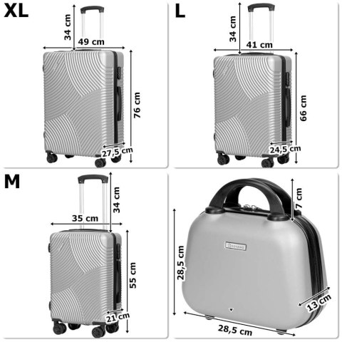 ZESTAW 4 WALIZEK PODRÓŻ NYCH AZORES SREBRNY 4W1