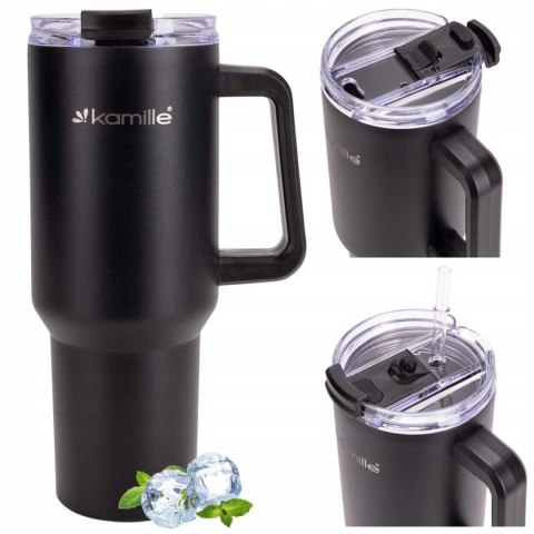 STALOWY KUBEK TERMICZNY TERMOS 1200ml Z RĄCZKĄ I SŁOMKĄ KM-2172