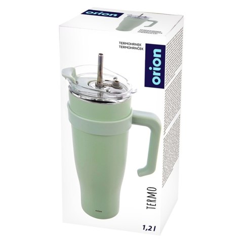 STALOWY KUBEK TERMICZNY TERMOS 1200ml Z RĄCZKĄ I SŁOMKĄ ORION 112282 MIĘTOWY