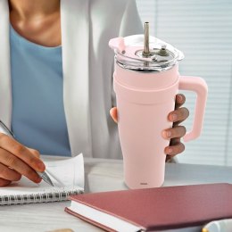 STALOWY KUBEK TERMICZNY TERMOS 1200ml Z RĄCZKĄ I SŁOMKĄ ORION 112283 RÓŻOWY
