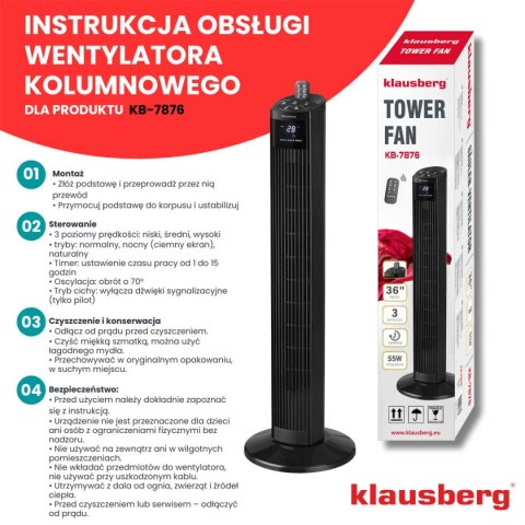 WENTYLATOR KOLUMNOWY PODŁOGOWY Z PILOTEM KLAUSBERG KB-7876