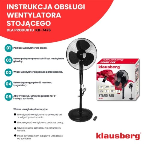WENTYLATOR WIATRAK PODŁOGOWY KLAUSBERG KB-7476 Z PILOTEM