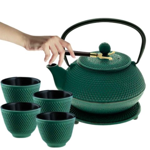 ZAPARZACZ ŻELIWNY DZBANEK ZIELONY 900ml Z FILTREM i FILIŻANKAMI PREZENT