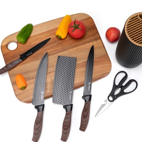 ZESTAW NOŻY KUCHENNYCH Z TASAKIEM W STOJAKU E-6309
