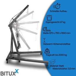 HYDRAULICZNY ŻURAW WARSZTATOWY UDŹWIG DO 2 TON PODNOŚNIK SKŁADANY BITUXX