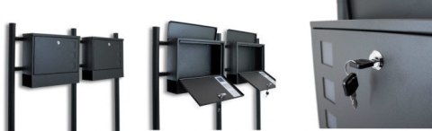 Nowoczesna Podwójna Skrzynka na listy z gazetnikiem Ciemnoszara stojak