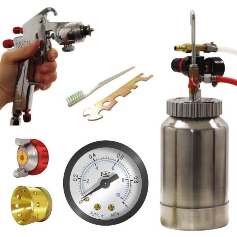 Pneumatyczny system natryskowy z metalowym zbiornikiem 2L i zestawem dysz