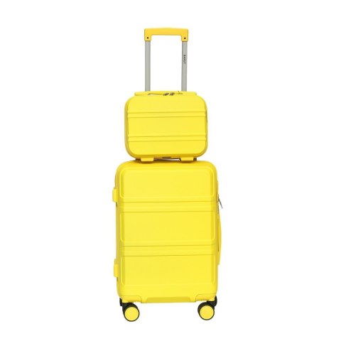 Walizka Kabinowa + kuferek kosmetyczka zestaw Barut żółte z ABS