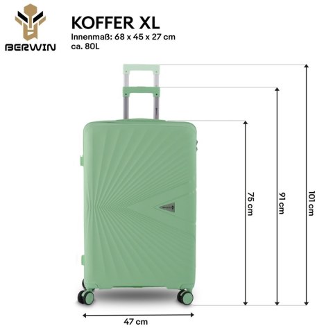Walizka twarda 60L na 4 kółkach lekka zamek TSA teleskopowy uchwyt zielona