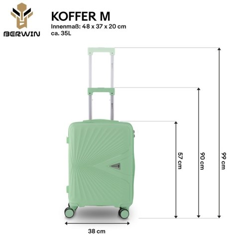 Walizka twarda 60L na 4 kółkach lekka zamek TSA teleskopowy uchwyt zielona