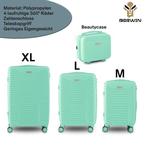 Zestaw 4 walizek podróżnych z beautycase - twarda skorupa, kółka 360°, zamek TSA