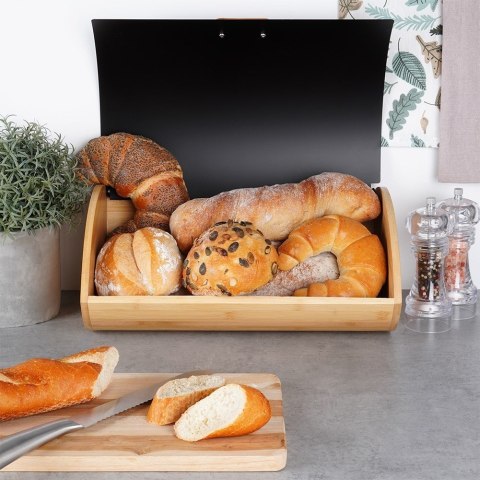 Chlebak drewniany metalowy czarny 35.5x24.5x15.5cm VILDE 259617