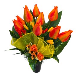 Bukiet flakon wiosenny stroik na cmentarz kompozycja kwiatowa tulipany