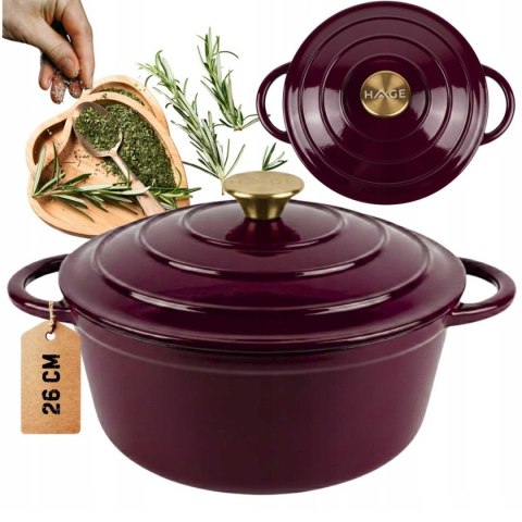 EMALIOWANY GARNEK ŻELIWNY 22cm 3L HAGE EGGPLANT