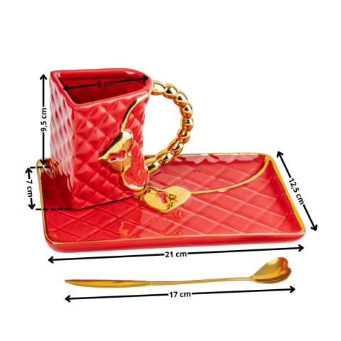 Kubek Torebka - talerzyk i łyżeczka serce - prezent na walentynki dla niej