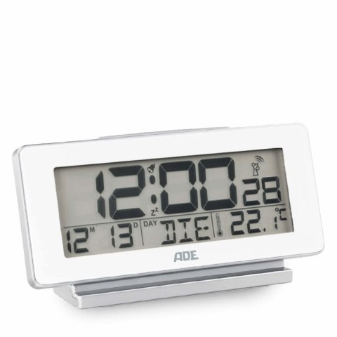 Budzik elektroniczny z kalendarzem i termometrem, 12,5 x 4 x 8,5 cm, biały