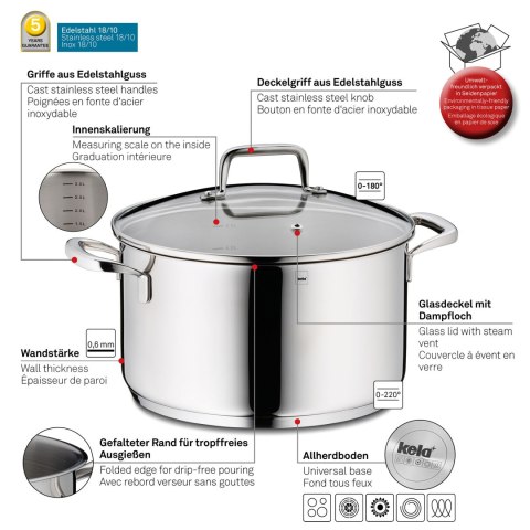 Garnek z pokrywką, stal nierdzewna/szkło, 5,5 l, śred. 24 x 14 cm