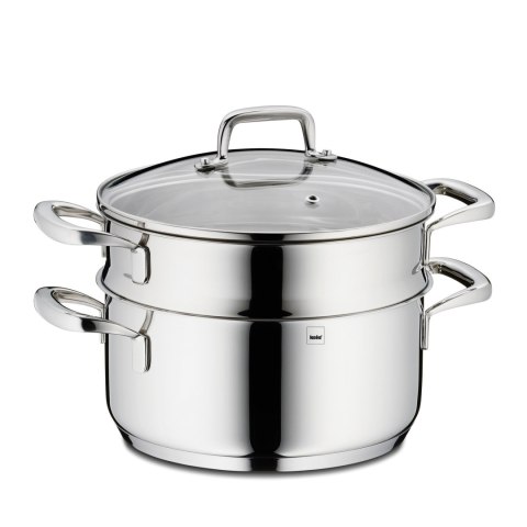 Garnek z wkładem do gotowania na parze, stal nierdzewna/szkło, 2,4 l, śred. 20 x 15 cm