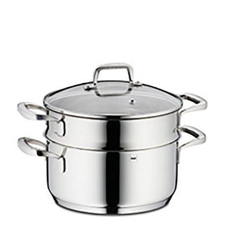 Garnek z wkładem do gotowania na parze, stal nierdzewna/szkło, 2,4 l, śred. 20 x 15 cm