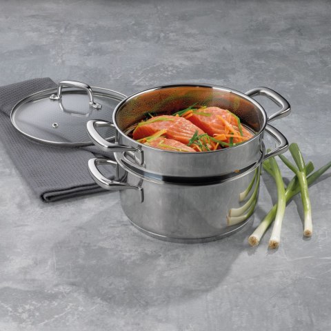 Garnek z wkładem do gotowania na parze, stal nierdzewna/szkło, 2,4 l, śred. 20 x 15 cm