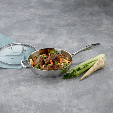 Głęboka patelnia z pokrywką, stal nierdzewna/szkło, śred. 24 x 5,5 cm