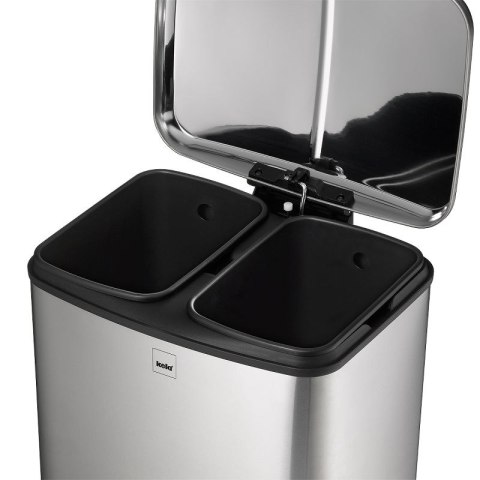 Kosz do segregacji śmieci, 2 x 12 l, 37 x 34 x 50 cm, metaliczny satynowy