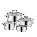 Zestaw garnków z pokrywkami, 4 szt., stal nierdzewna/szkło