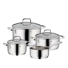 Zestaw garnków z pokrywkami, 4 szt., stal nierdzewna/szkło
