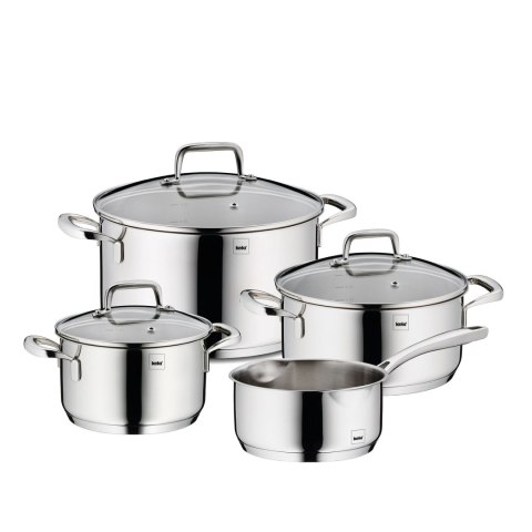Zestaw garnków z pokrywkami, 4 szt., stal nierdzewna/szkło