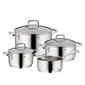 Zestaw garnków z pokrywkami, 4 szt., stal nierdzewna/szkło