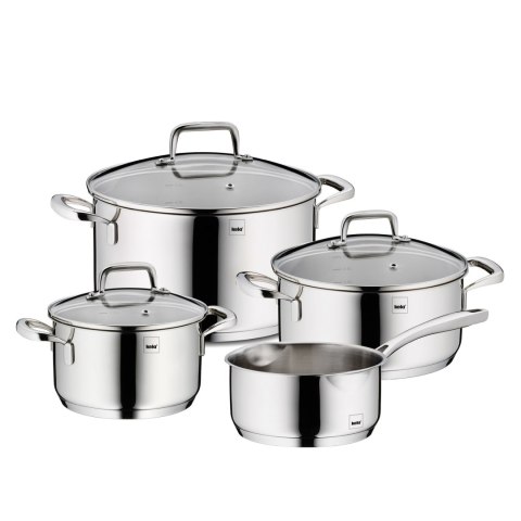 Zestaw garnków z pokrywkami, 4 szt., stal nierdzewna/szkło