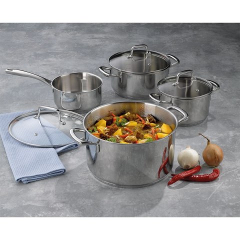 Zestaw garnków z pokrywkami, 4 szt., stal nierdzewna/szkło