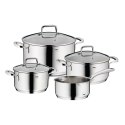 Zestaw garnków z pokrywkami, 4 szt., stal nierdzewna/szkło