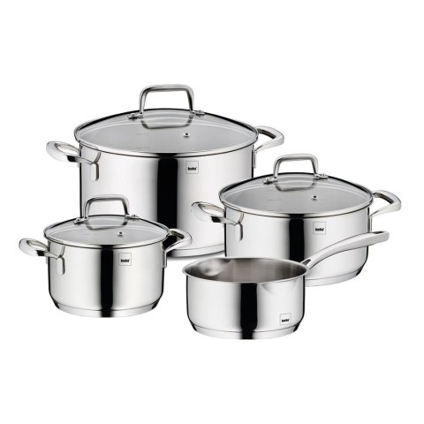 Zestaw garnków z pokrywkami, 4 szt., stal nierdzewna/szkło