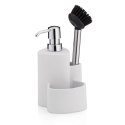 Ceramiczny dozownik do mydła ze szczotką do naczyń, 10x11, wys.22 cm, 350 ml, biały