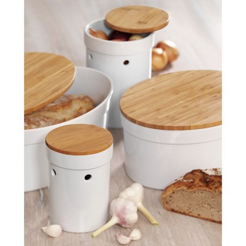 Ceramiczny pojemnik na cebulę z bambusową pokrywą, śred. 13,5 x 21 cm