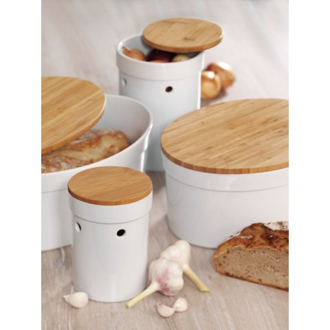 Ceramiczny pojemnik na cebulę z bambusową pokrywą, śred. 13,5 x 21 cm