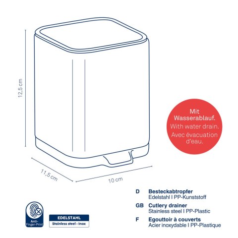 Ociekacz na sztućce, stal nierdzewna/tworzywo sztuczne, 11,5 x 10 x 12,5 cm